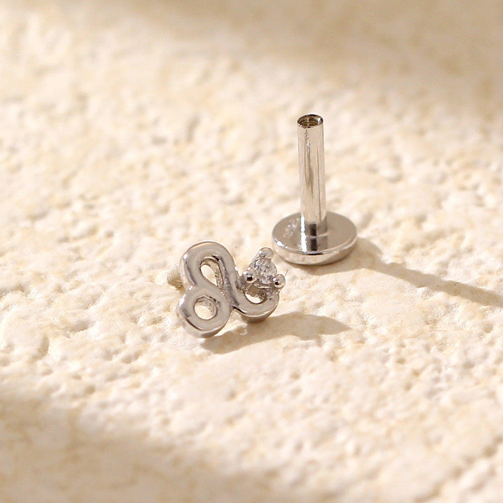 Minimalist S925 Sterling Silver Zodiac Flat Back Cartilage Earrings for Unisex