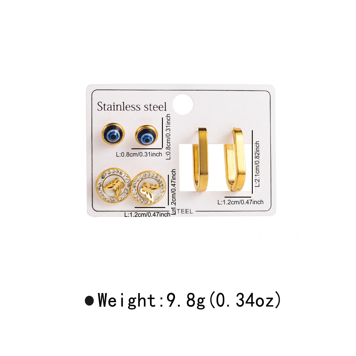 Pendientes Minimalistas de Acero Inoxidable en Forma de Mariposa con Incrustaciones de Pedrería y Acabado Esmaltado