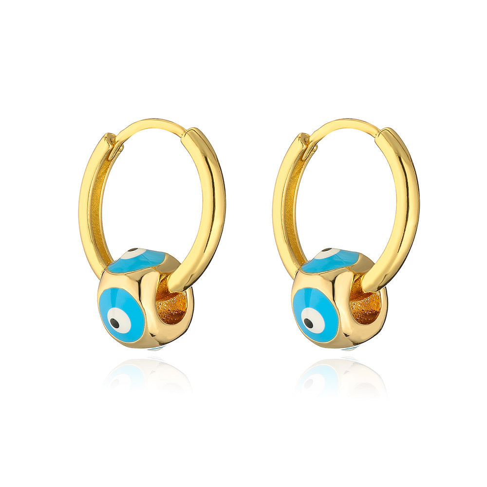 Vintage Evil Eye Geometric Earrings in Copper with Gold Plating and Enamel Finish for Women