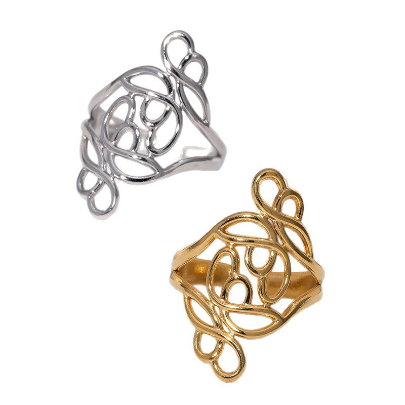 Minimalist Geometric Open Ring 18K Gold Plated Stainless Steel Irregular Hollow Design for Women