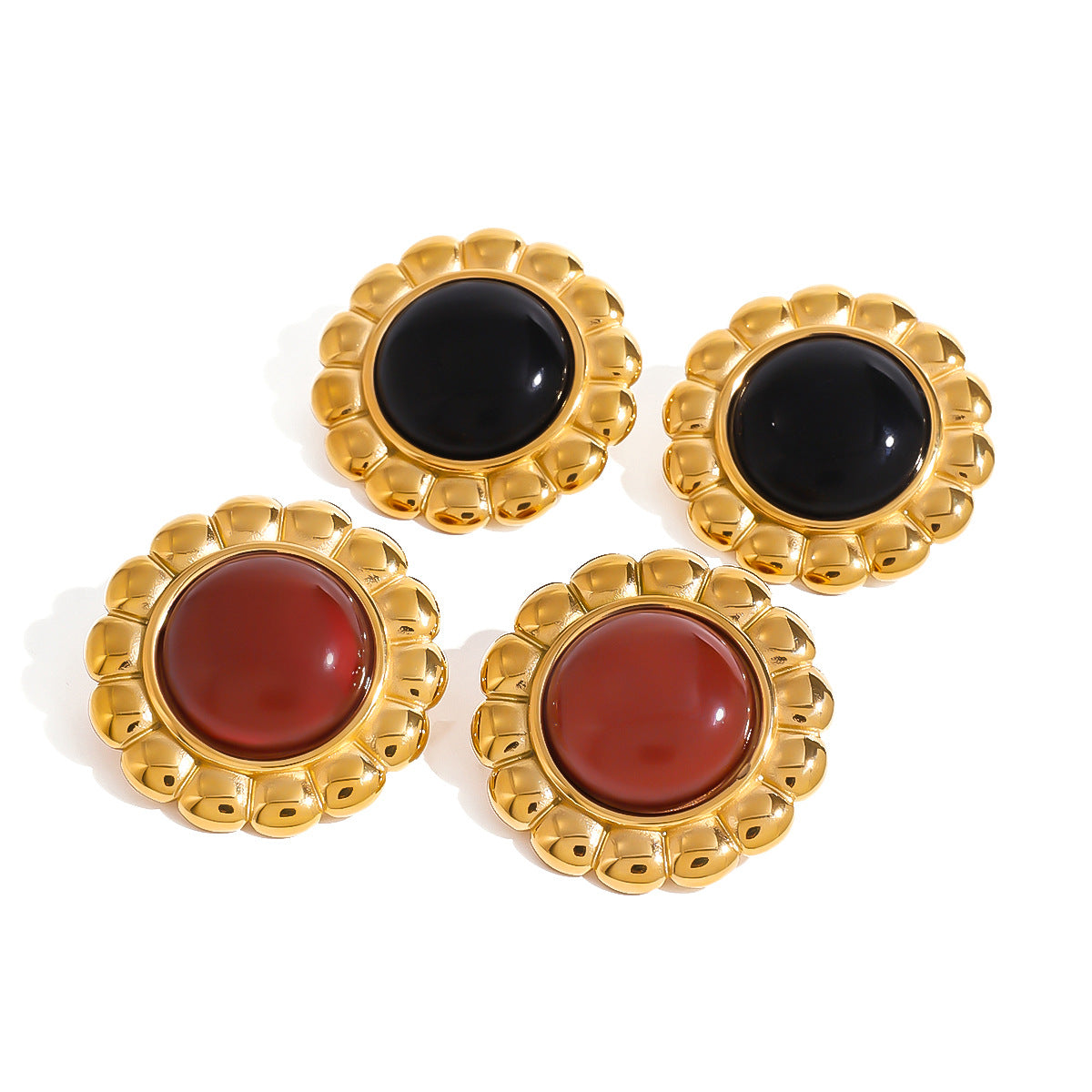 Vintage Luxury Geometric Round Agate Inlay Plated Stainless Steel Earrings for Women