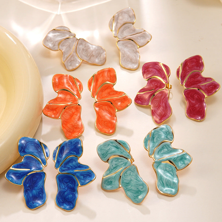 Elegant Stainless Steel Drip Oil Floral Earrings
