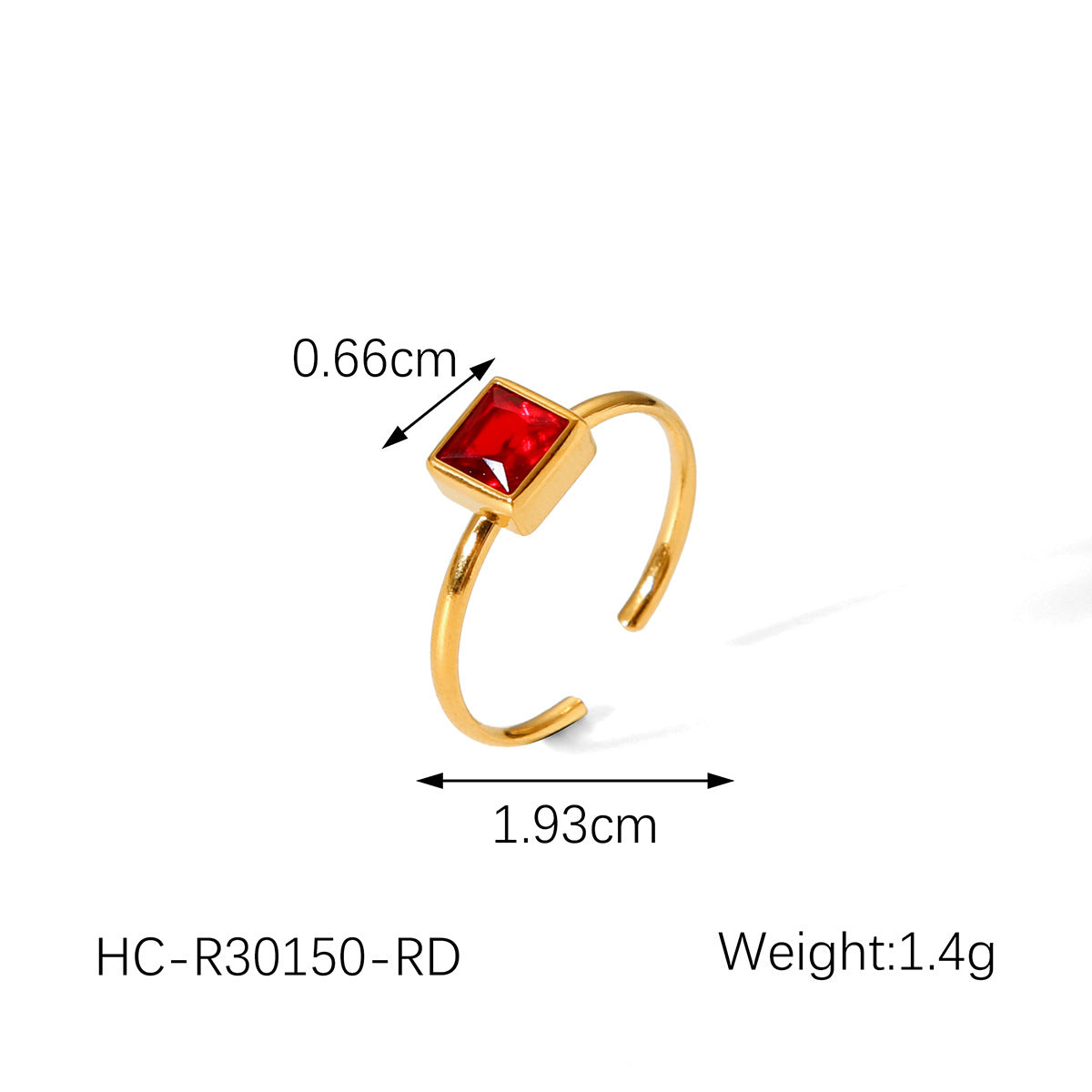 Minimalist Geometric Open Ring for Women in Titanium Steel with 18K Gold Plating and Square Zircon Inlay