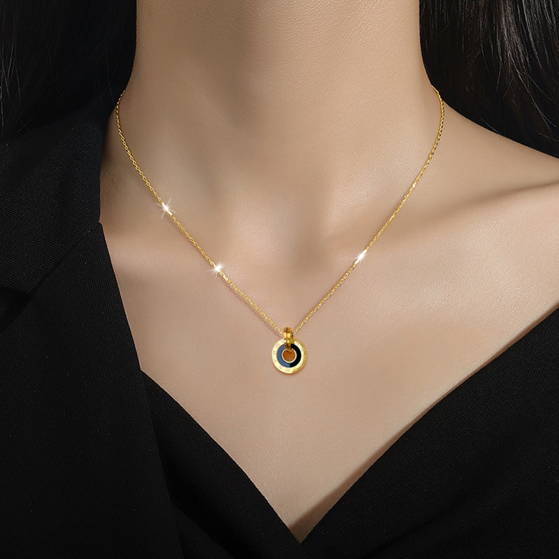 Collar Cadena Minimalista Unisex de Acero Titanio con Colgante Redondo Geométrico Estilo Floral