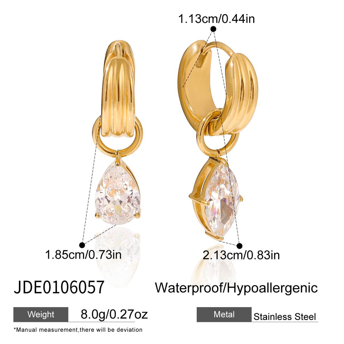 Elegant Geometric Round Stainless Steel Plated Cubic Zirconia Hoop Earrings for Women