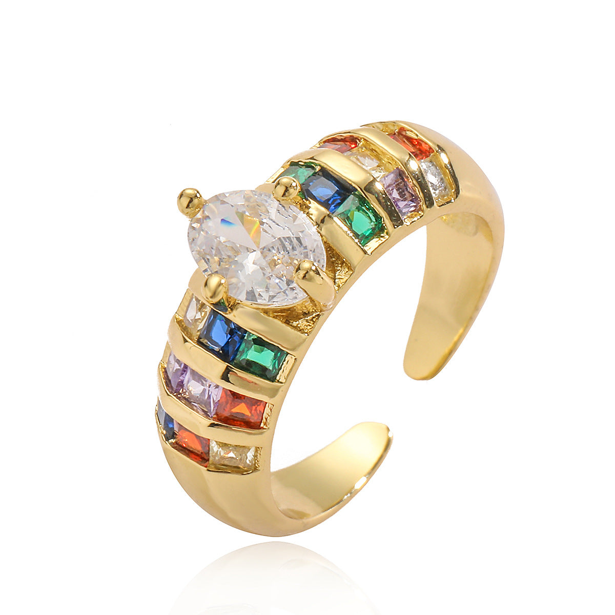 Minimalist Geometric Open Ring in Copper with 18K Gold Plating and Micro-Paved Zirconia for Women
