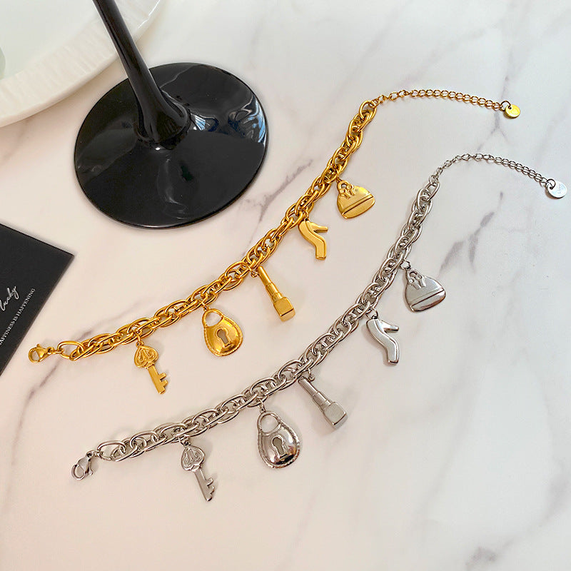 Unique Gold Plated Titanium Steel High Heel Shoe Bracelet for Men and Women