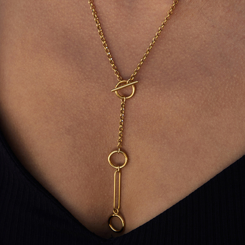 Collana geometrica in acciaio inossidabile con pendente in titanio, catena a Y galvanizzata, gioielli da donna minimalisti alla moda