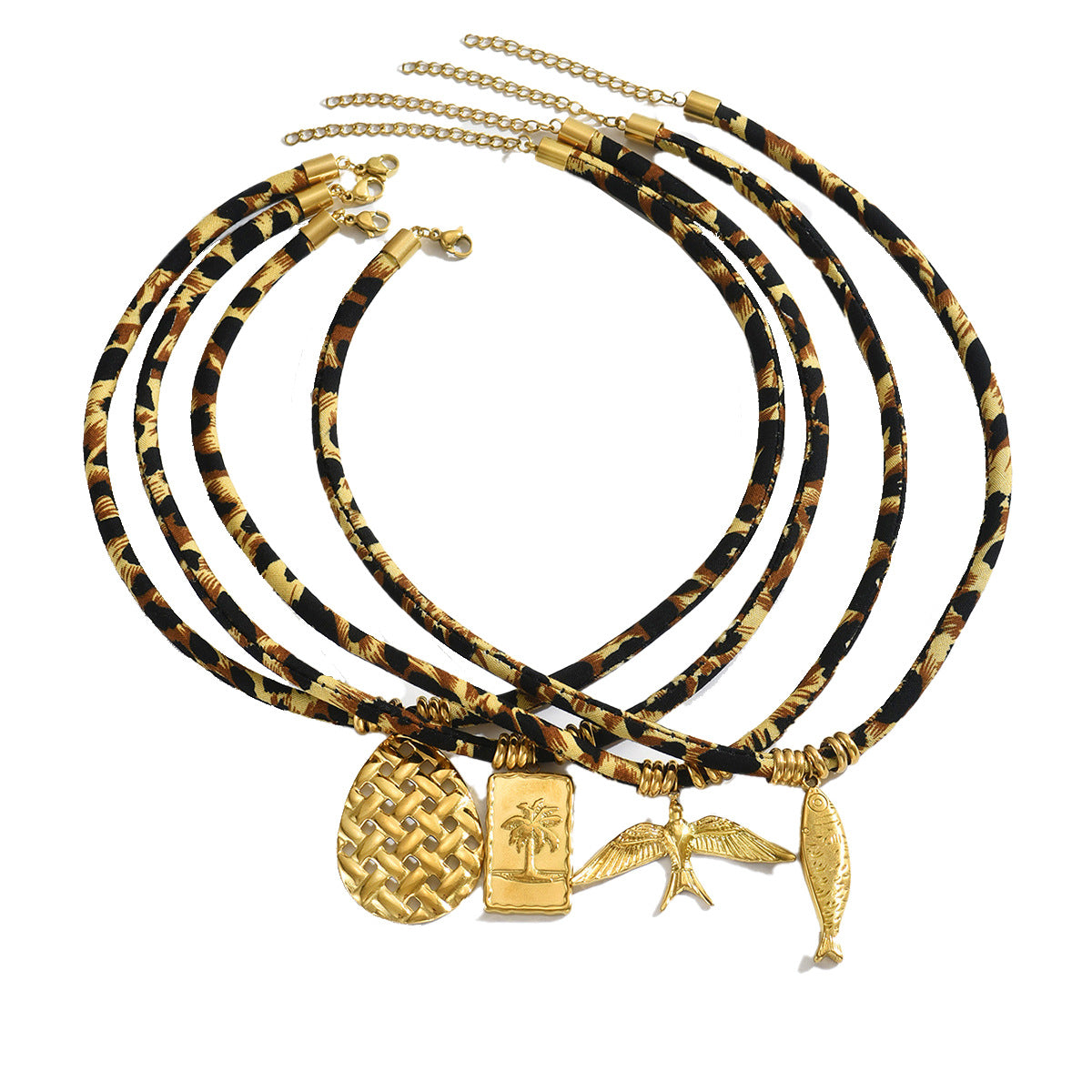 Collar de cuerda con estampado de leopardo geométrico para mujer con colgante de estrella, joyería chapada en aleación, accesorio de moda minimalista