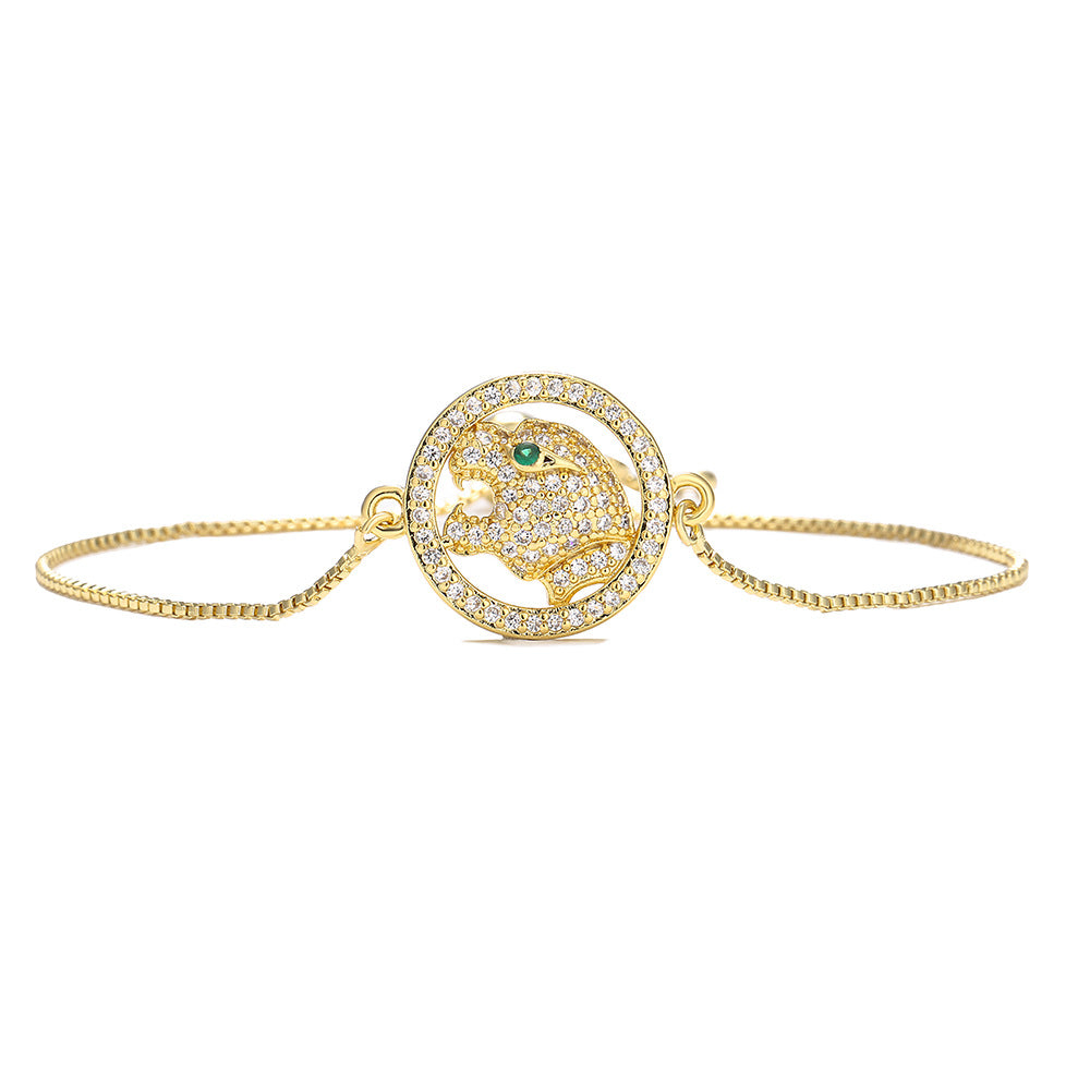 Minimalist Geometric Leopard Head Hand Chain for Women in Brass with Real Gold Plating and Zircon Inlay