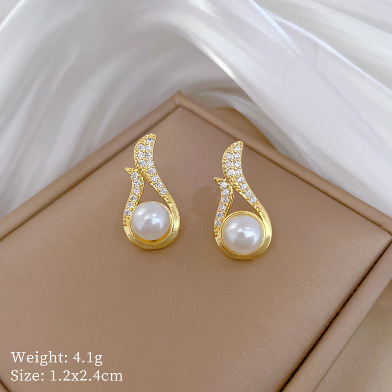 Luxury Sweet Geometric Titanium Steel Necklace and Earrings Set with Pearl and Rhinestone