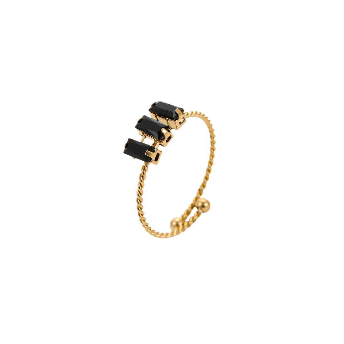 Anillo ajustable cuadrado minimalista de lujo de acero inoxidable con circonita para mujer con acabado chapado