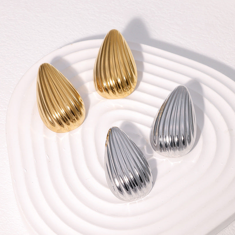 Luxury Striped Teardrop Geometric Plated Stainless Steel Earrings for Women
