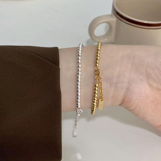Pulsera minimalista de plata de ley 925 chapada en oro con cuentas redondas de estrella para mujer