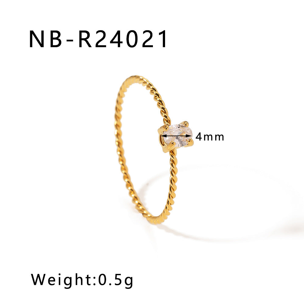 Set di anelli minimalisti a doppio strato in acciaio inossidabile con zirconi micro-incastonati e perle, gioielli unisex placcati oro 18 carati