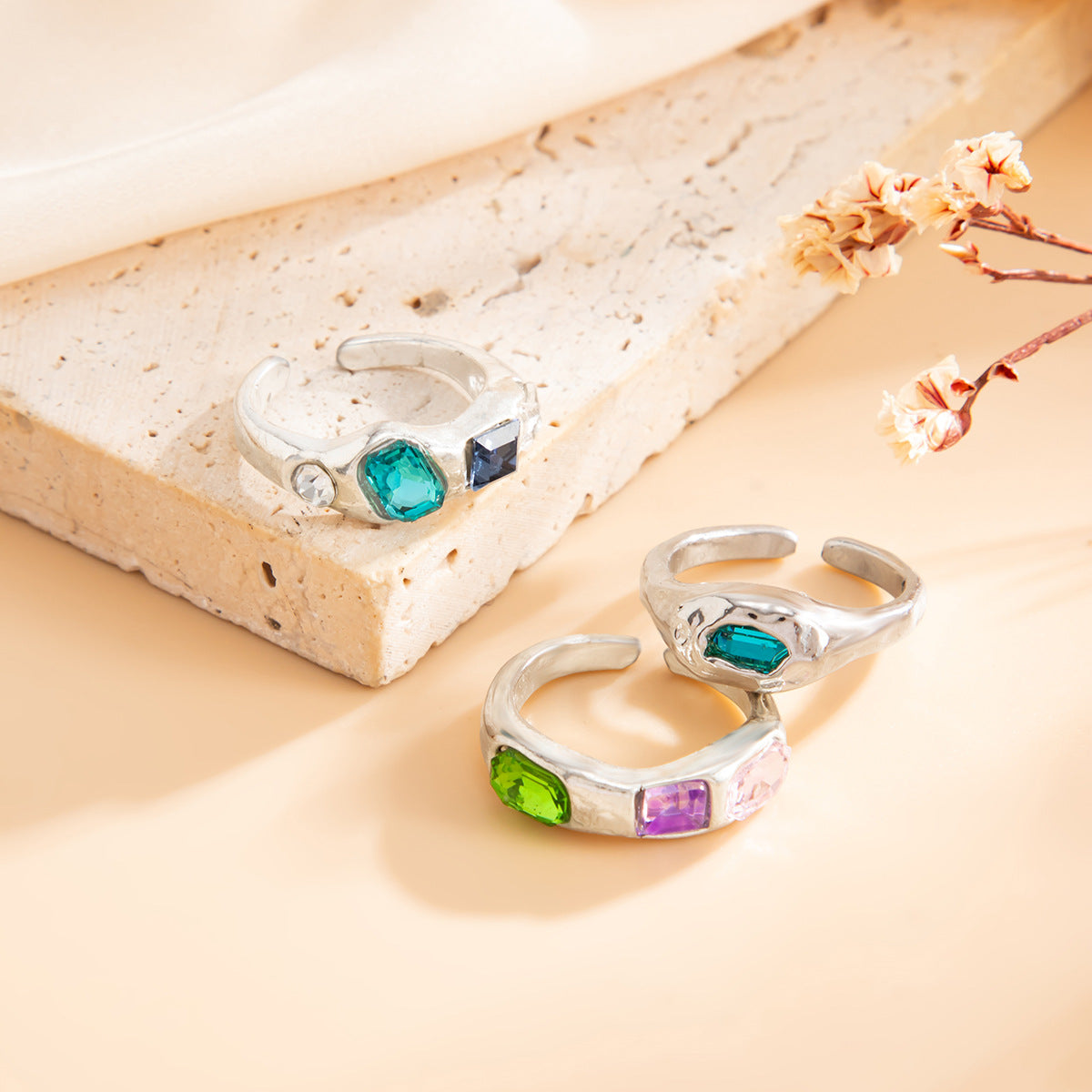 Vintage Geometric Square Gemstone Alloy Open Toe Ring for Women