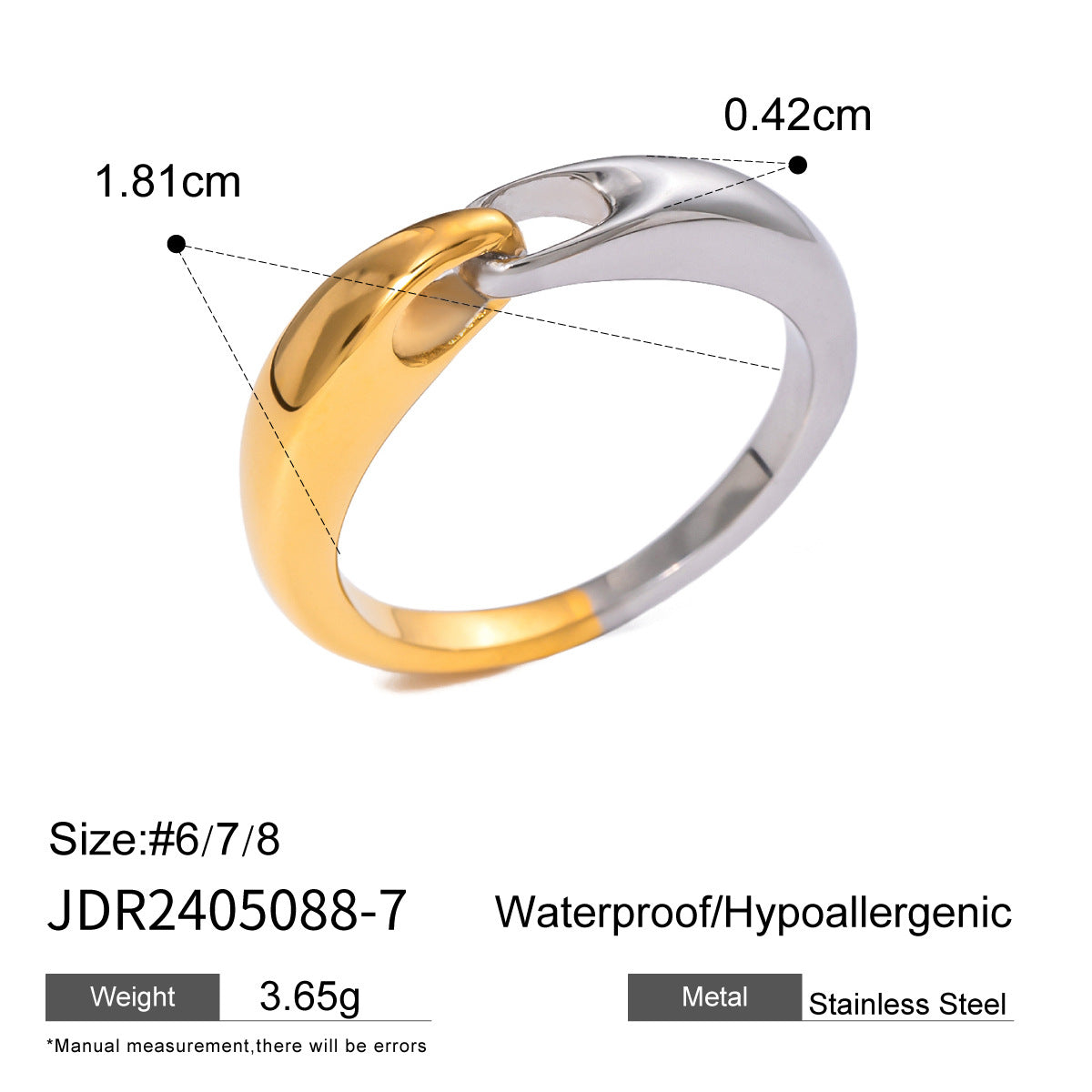 Elegant 18K Gold Plated Geometric Stainless Steel Ring for Women