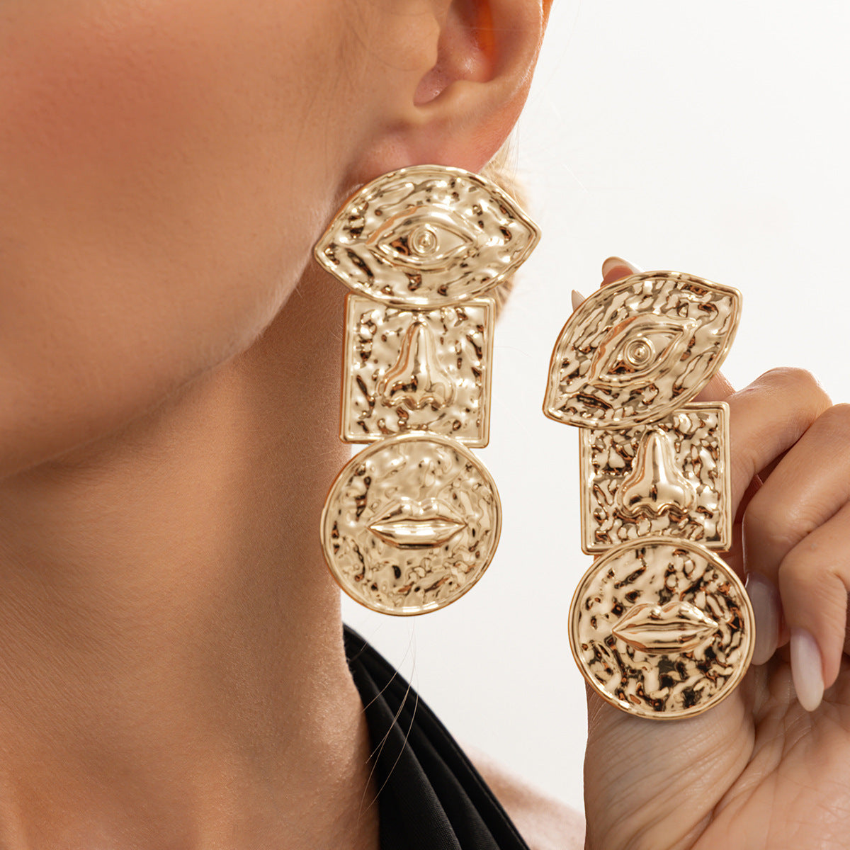 Vintage Geometric Square Oval Hammered Iron Plated Earrings for Women
