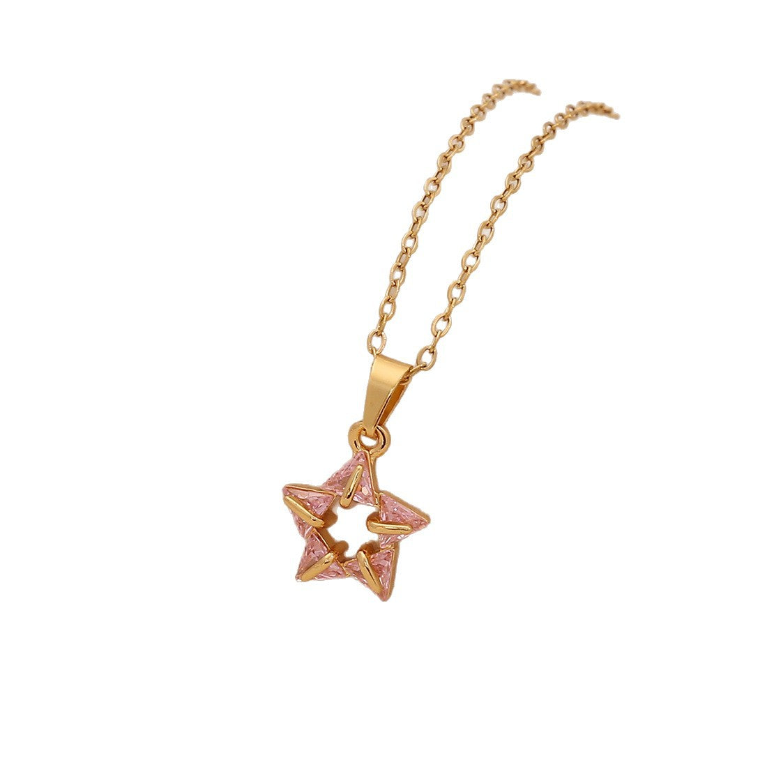 Collana da donna alla moda a forma di stella in acciaio inossidabile con intarsio di strass e finitura placcata