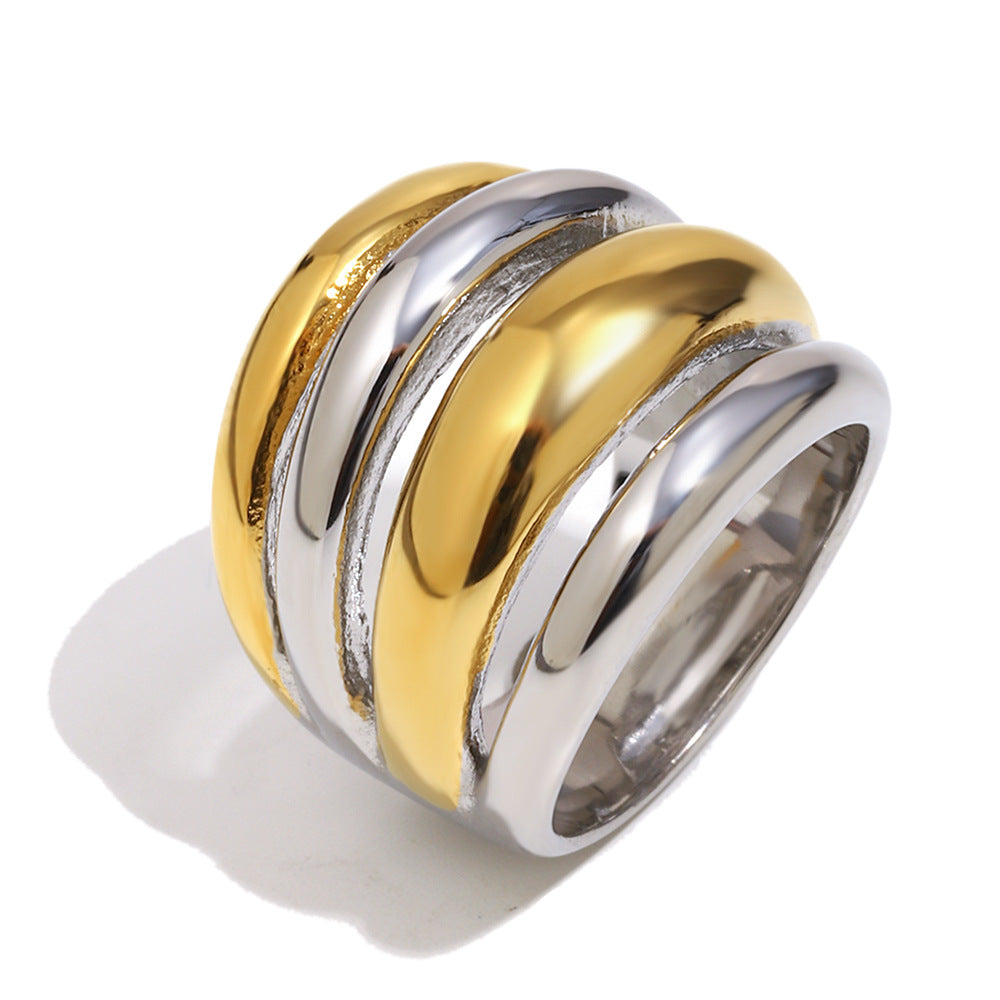 Minimalist Geometric Stainless Steel Ring Set for Women with 18K Gold Plating, Fashionable Casual Stackable Band