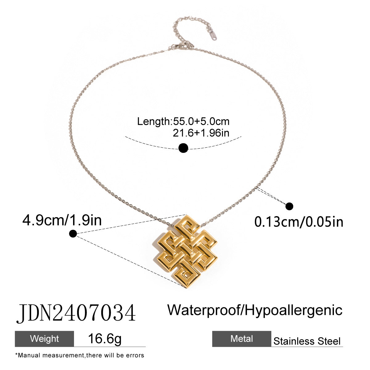 Minimalist Celtic Knot Hollow Stainless Steel Necklace and Stud Earrings Set for Women with Plated Finish