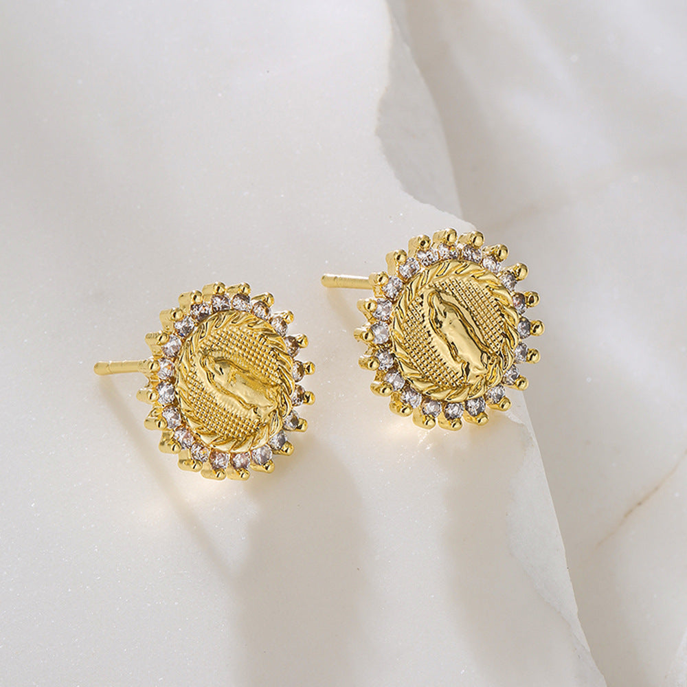 Exotic Vintage Geometric Stud Earrings for Women Made of Copper with 18K Gold Plating and Zircon Inlay