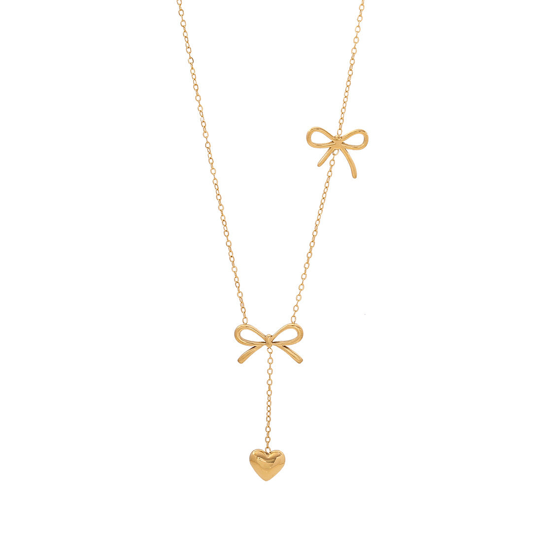 Collana con ciondolo a fiocco alla moda in acciaio inossidabile con nappe di perle su catena a O da donna