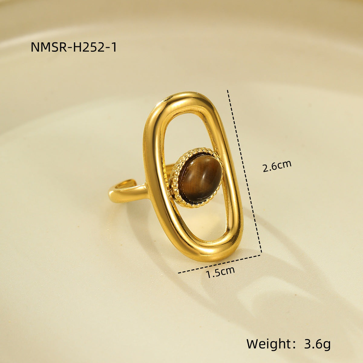 Anello Elegante Minimalista Quadrato Vuoto in Acciaio Inossidabile con Intarsio in Pietra Naturale da Donna