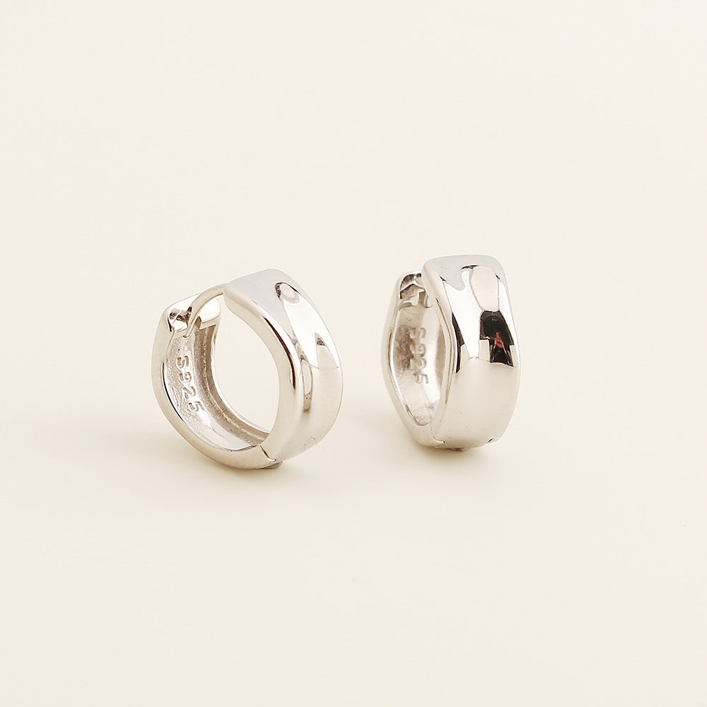 Pendientes de aro geométricos minimalistas de plata de ley S925 para mujer con acabado pulido