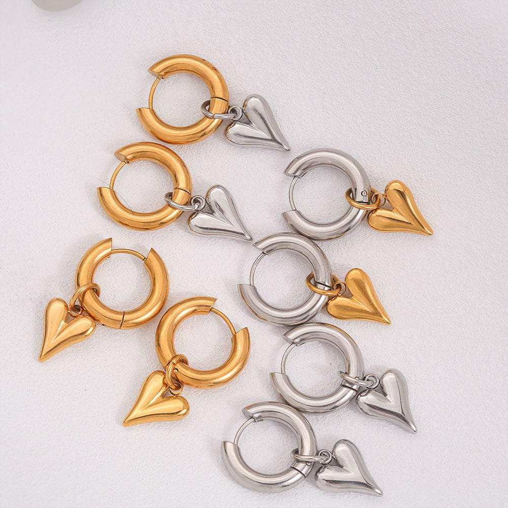 Vintage-Inspired Stainless Steel Heart-Shaped Earrings with Detachable Ear Hooks for Women, Minimalist and Elevated 3D Design