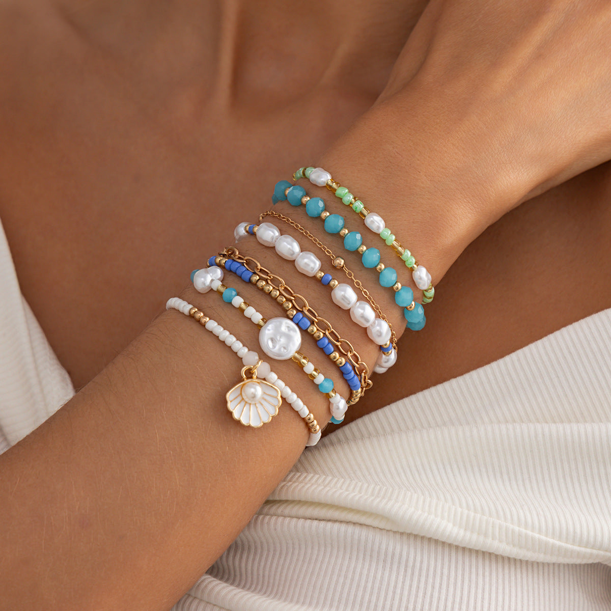 Minimalist Geometric Zinc Alloy Beaded Bracelet for Women
