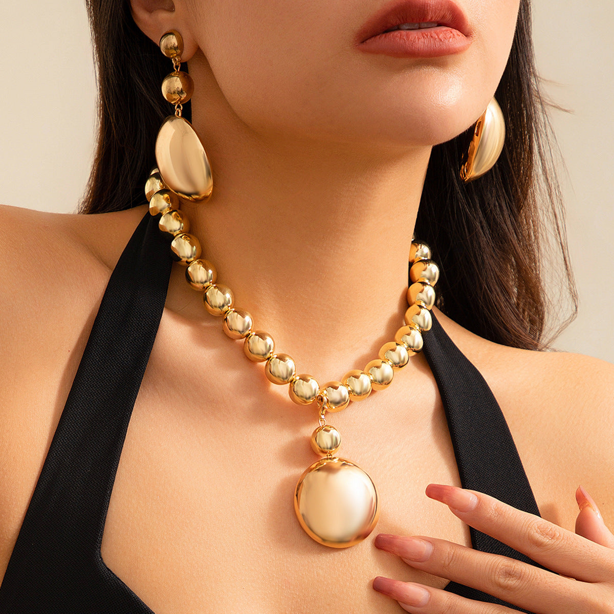 Minimalist Geometric Round Beaded Choker Necklace Plated Iron Ball Chain Women's Jewelry