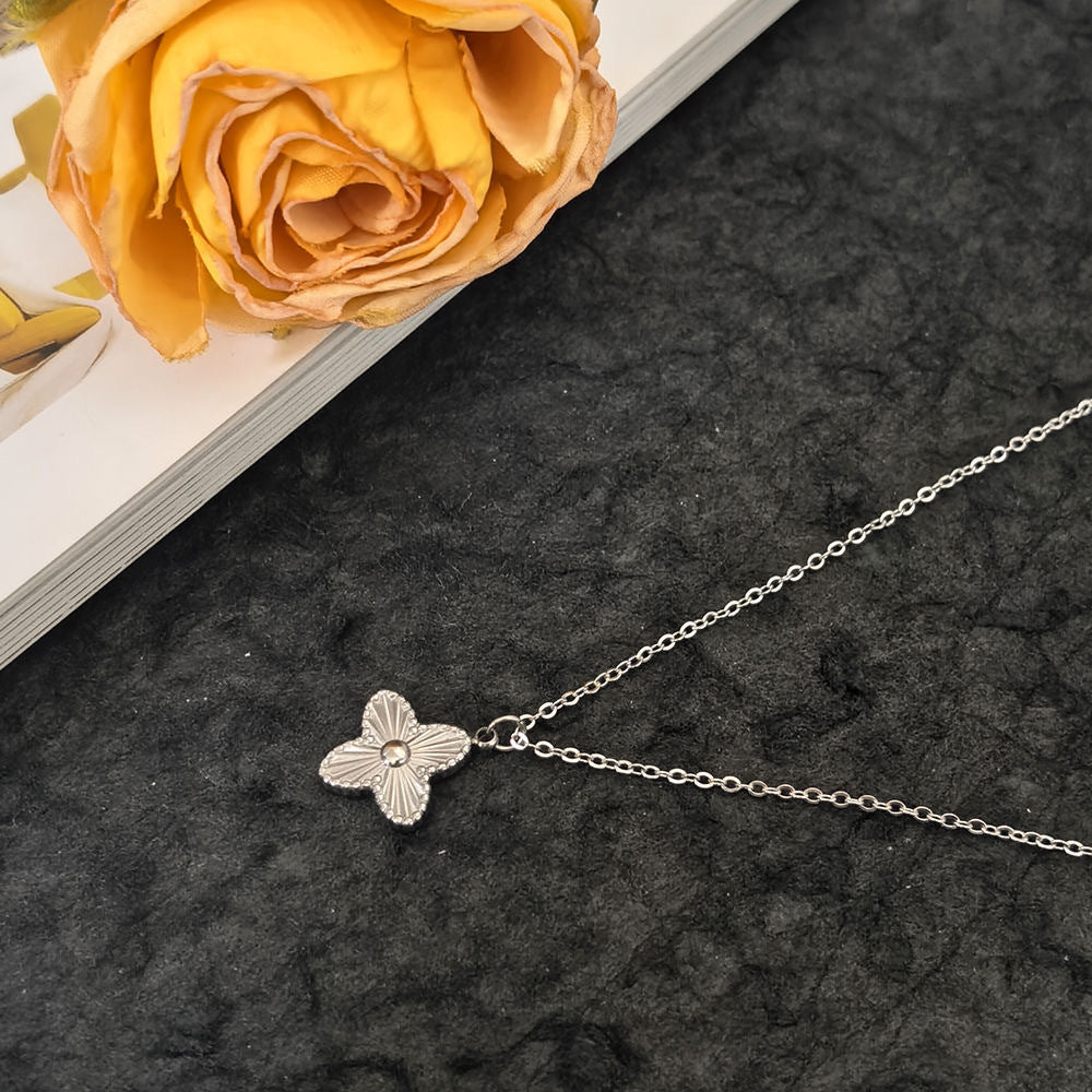 Minimalist Four-Leaf Clover Plant Titanium Steel Plated Pendant Necklace for Unisex