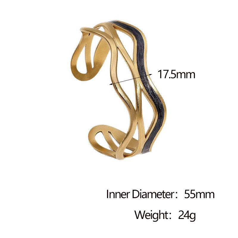 Minimalist Stainless Steel Bracelet with 18K Gold Plating, Geometric Round Design, Hypoallergenic Luxury Fashion Accessory