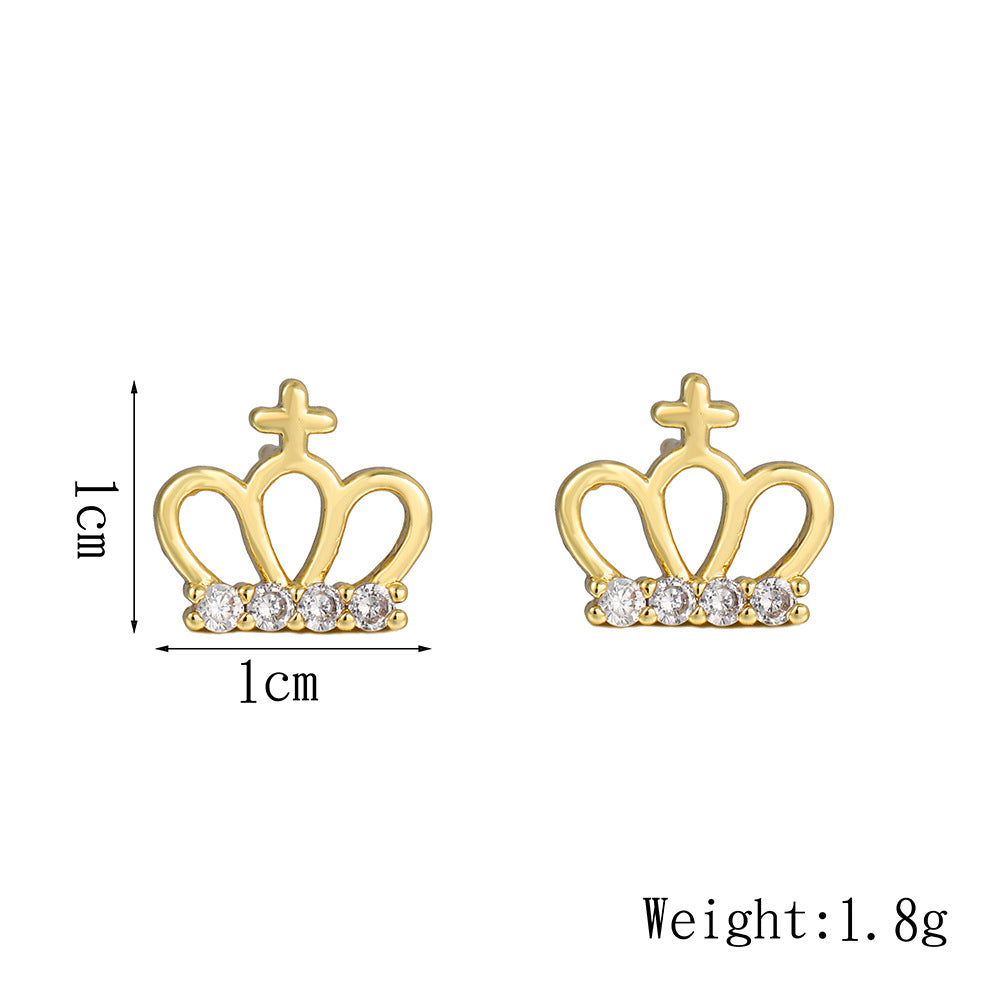 Casual Geometric Gold Plated Brass Cubic Zirconia Stud Earrings with Stainless Steel Posts