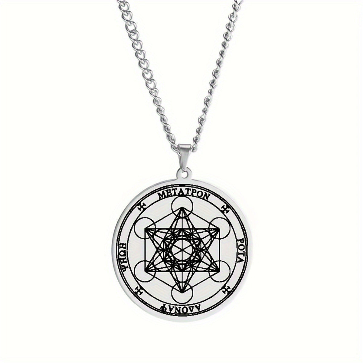 Geometric Metatron Cube Pendant Necklace in Stainless Steel with Titanium Steel Charm and Electroplated Finish