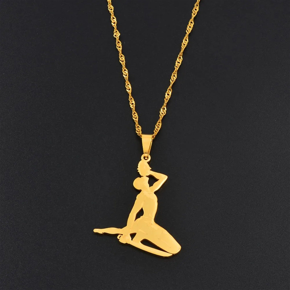 Minimalist Geometric Letter Pendant Necklace for Women and Men in Stainless Steel with Gold Plating