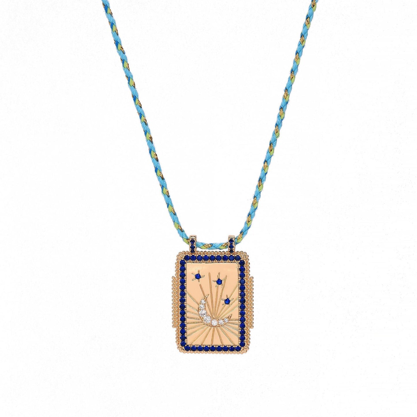 Collana con Ciondolo Tarocchi Bohemien Vintage con Motivi Sole Luna Stella e Cuore in Rame con Intarsio di Strass
