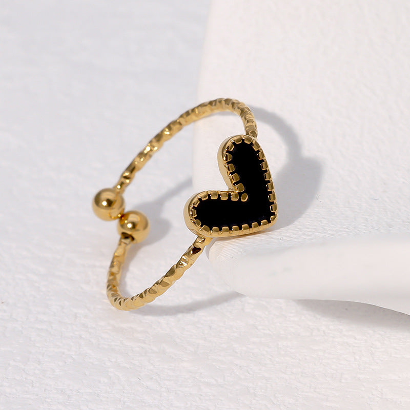 Sweet Minimalist French Vintage Heart-Shaped Stainless Steel Open Ring for Women with Plated Finish