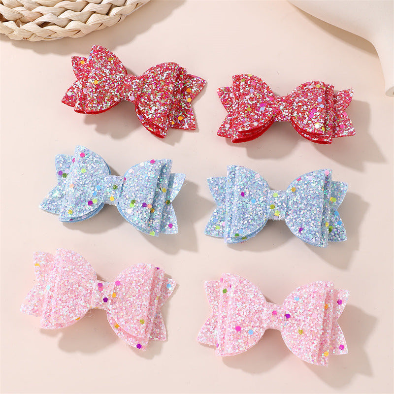 Natural Style Bow-Shaped Rhinestone-Embellished Duckbill Hair Clip for Girls Plastic Resin Hair Accessory with Ruffled and Mesh Details