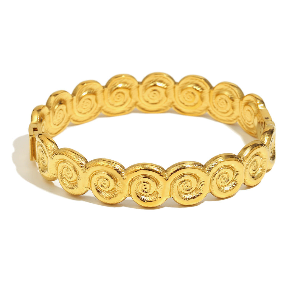 Bracciale da donna in acciaio inossidabile placcato oro 18 carati a forma di conchiglia, stile minimalista