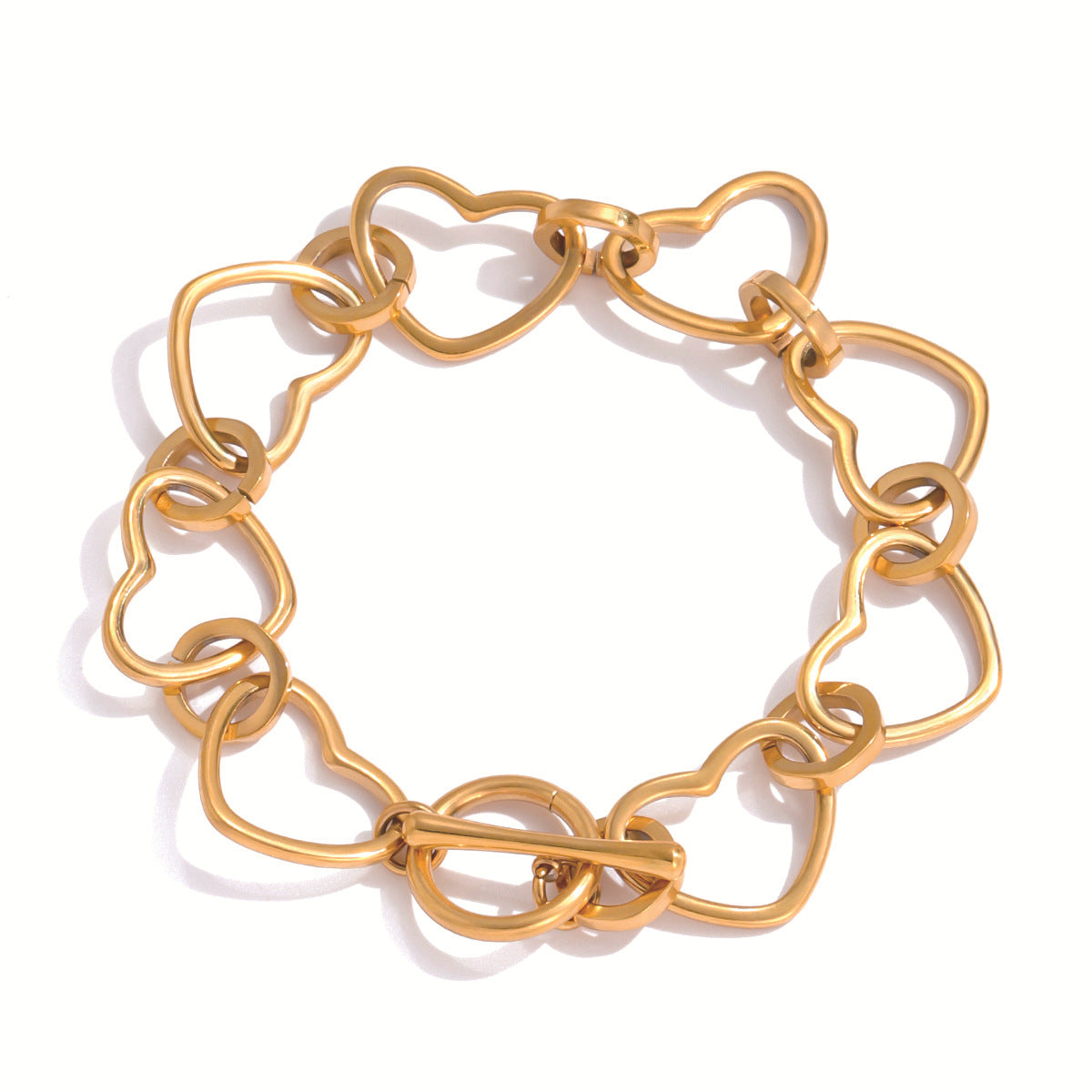 Elegante bracciale da donna in acciaio inossidabile con cuore vuoto e finitura placcata, gioielli geometrici minimalisti
