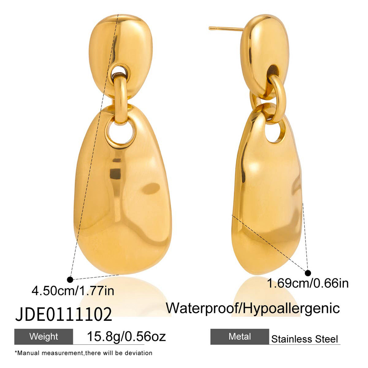Luxury Elegant Geometric Oval 18K Gold Plated Stainless Steel Stud Earrings for Women