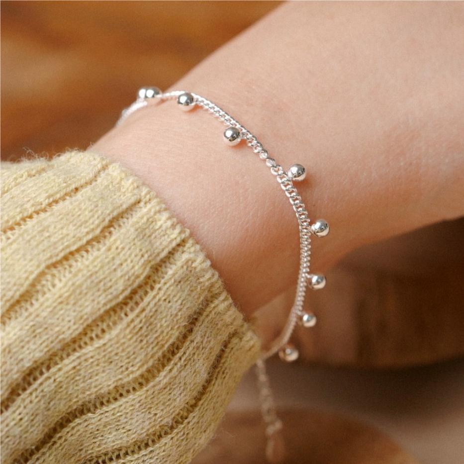 Minimalist Sweet 925 Sterling Silver Round Geometric Ball Chain Bracelet