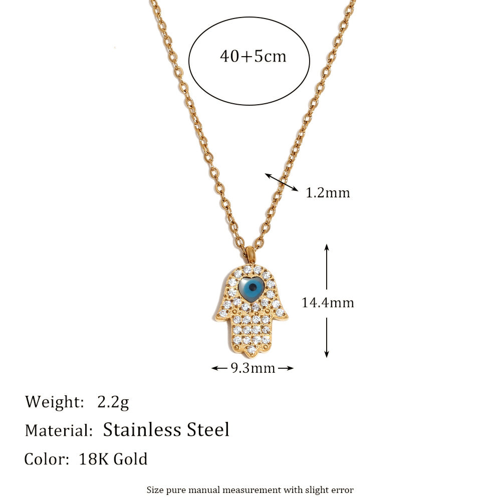 Vintage Evil Eye Pendant Necklace for Women Stainless Steel with 18K Gold Plating Oval and Round Geometric Design