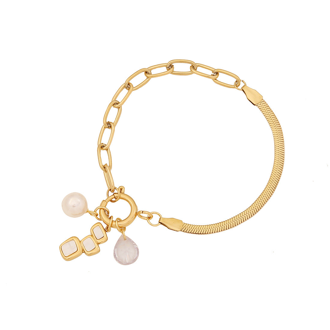 Bracciale da donna con charm fai da te a barra, elegante placcato in acciaio inossidabile, con cuore, farfalla, fiocco, perle finte e motivo floreale