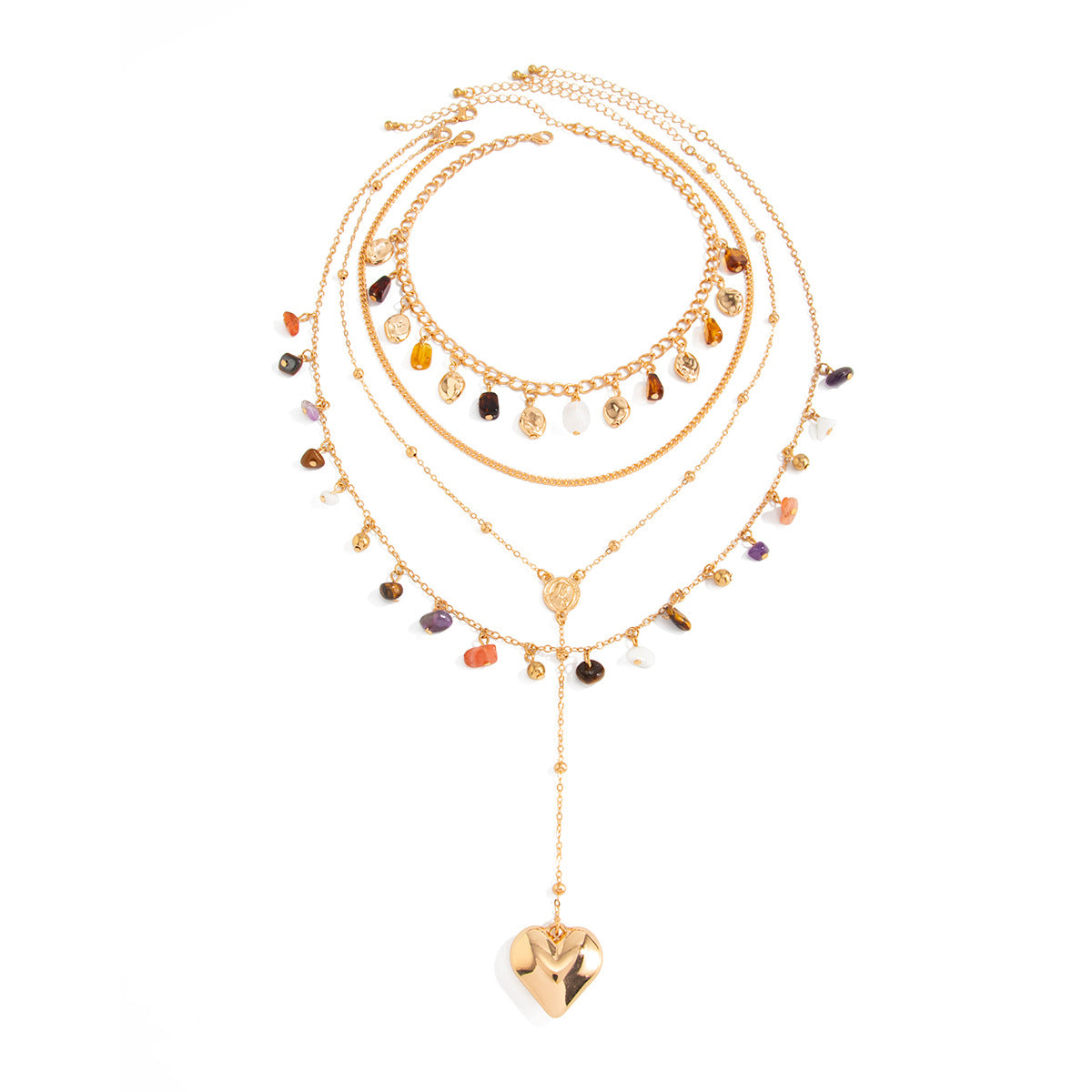 Vintage Bohemian Ethnic Heart Zinc Alloy Plated Iron Necklace with Tassel for Women