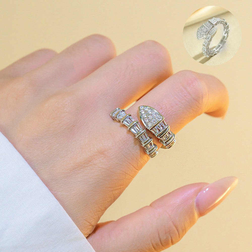 Luxury Style Adjustable Snake-Shaped Ring in Copper with 18K Gold Plating for Women