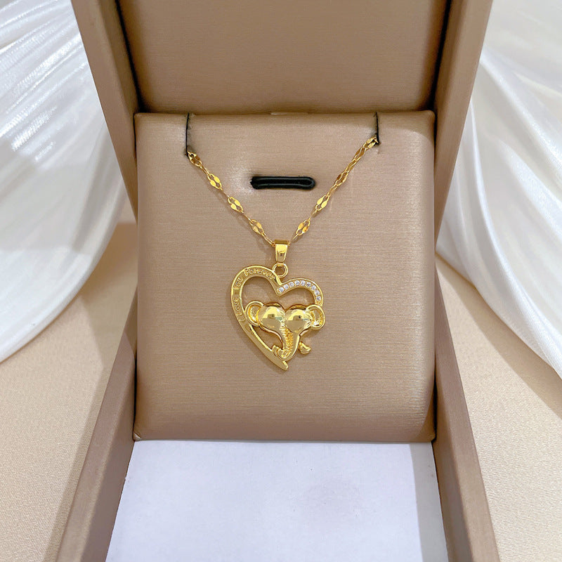 Collar minimalista de acero de titanio con incrustaciones de circonita con forma de corazón para mujeres y hombres, delicada cadena para la clavícula