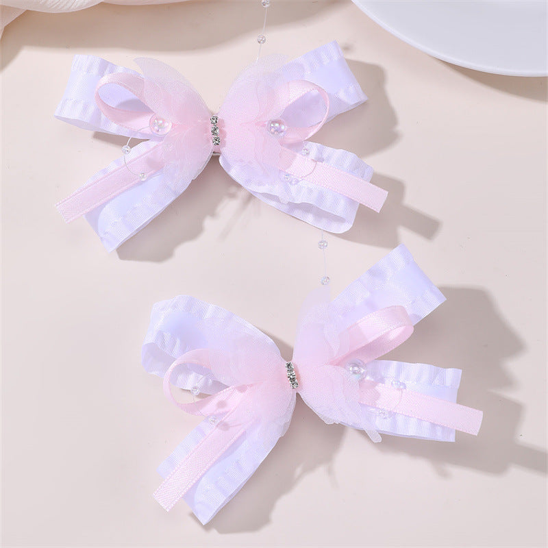Ribbon Bow Hair Clip with Tassels and Ruffled Detail Ballet Style Hair Accessory for Kids